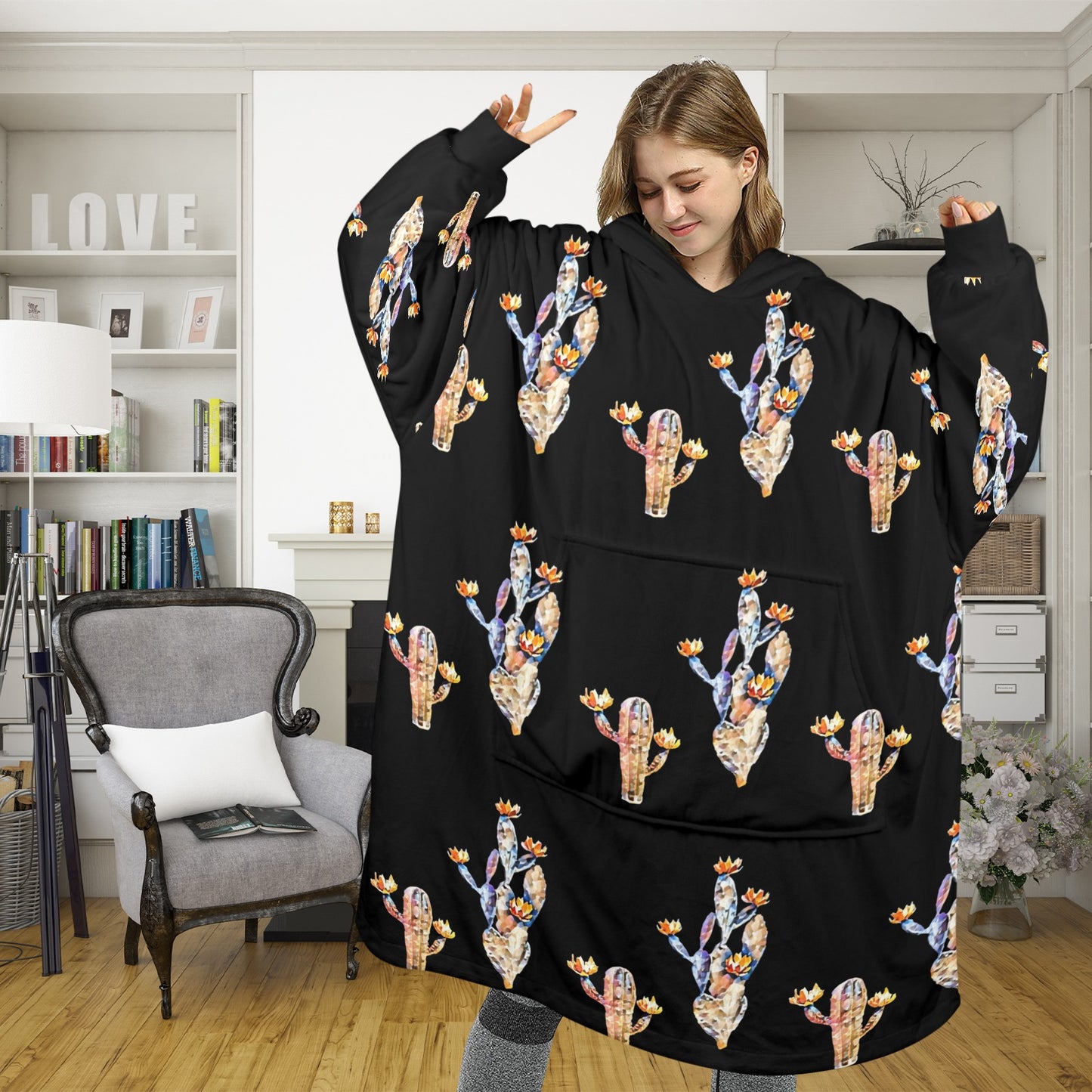 Midnight Cactus Blanket Hoodie