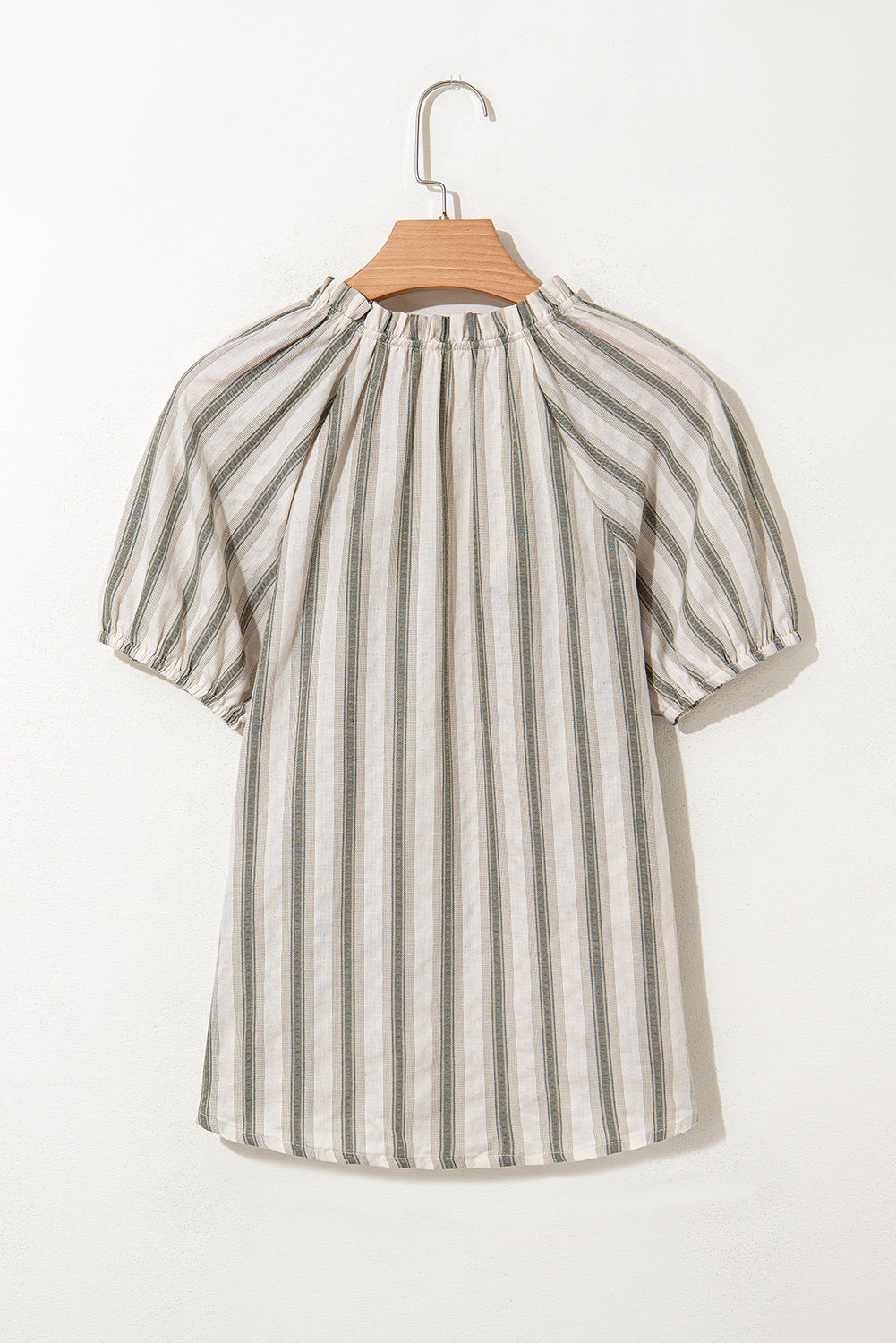 Stripe Frilled Tie-Neck Short Sleeve Blouse