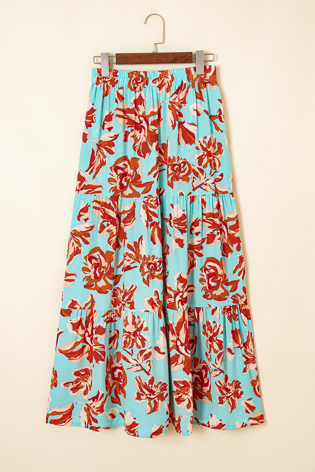 Boho Floral Side Slit Tiered Maxi Skirt