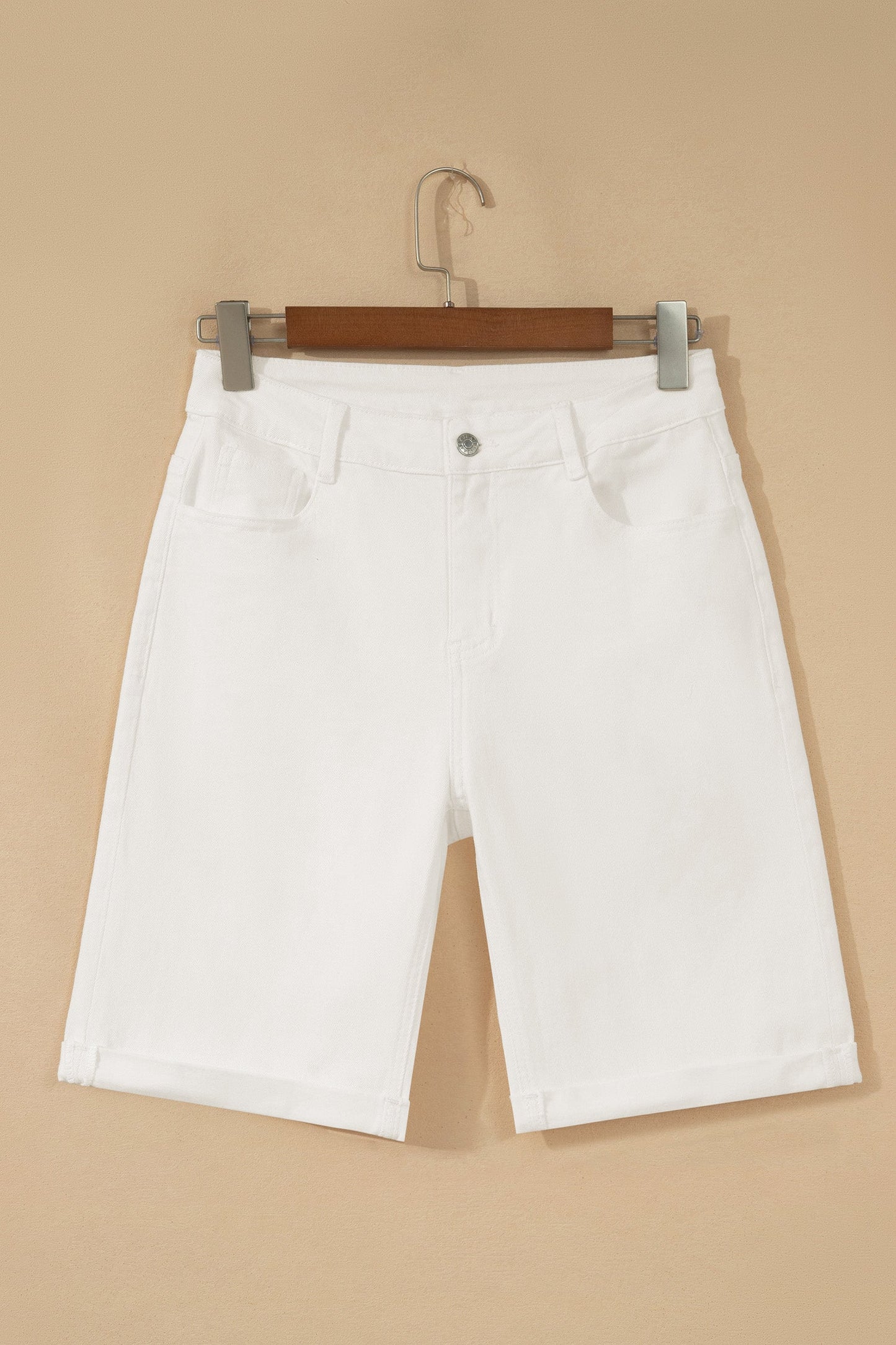 Solid Denim Rolled Cuffs Bermuda Shorts