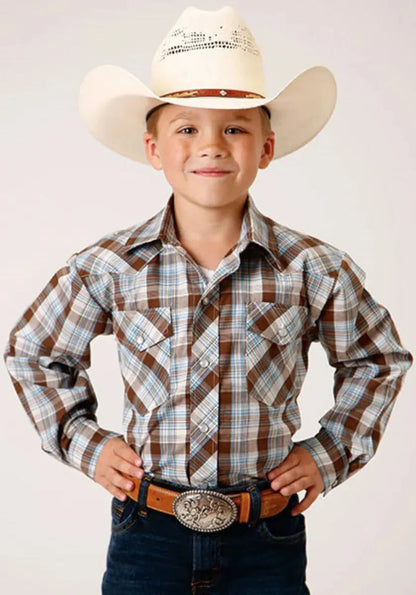 Roper Bluebird Ridge (Brown) - Boy's Western Shirt