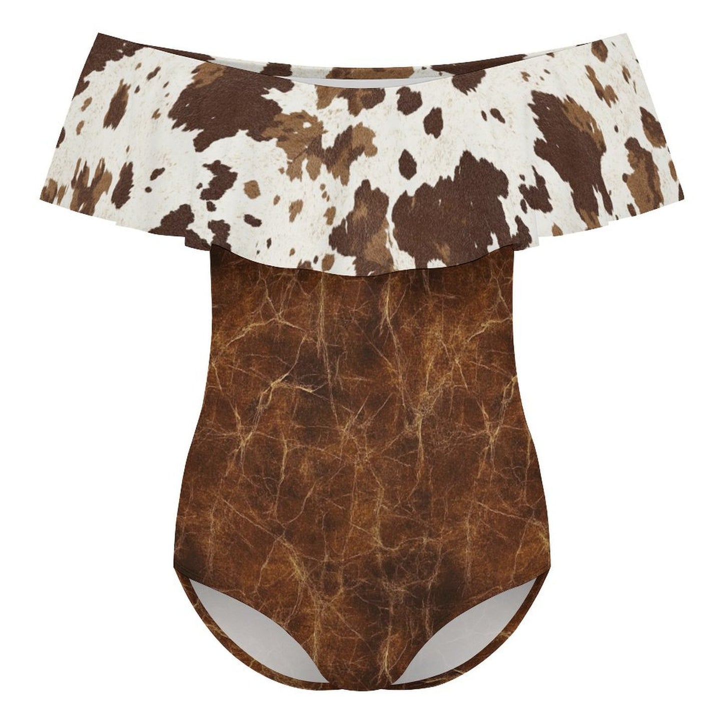 Leather & Hide Off-Shoulder Ruffle One-Piece Swimsuit