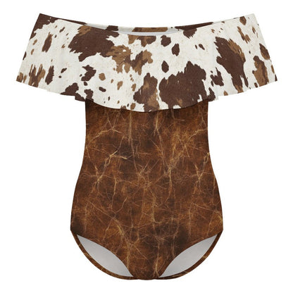Leather & Hide Off-Shoulder Ruffle One-Piece Swimsuit