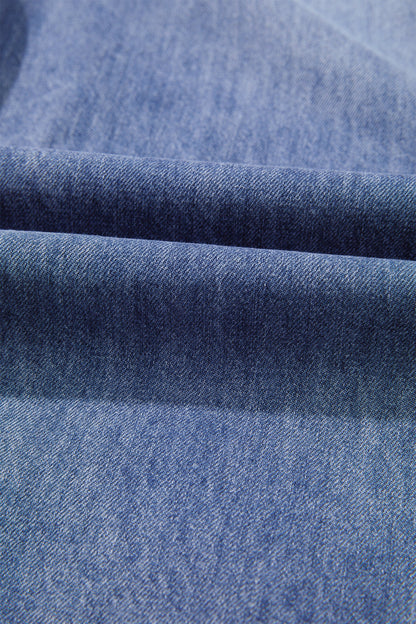 Denim Pleated High Rise Cropped Wide Leg Pants