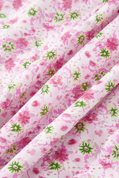 Floral Bubble Sleeve Shirred Waist Maxi Dress