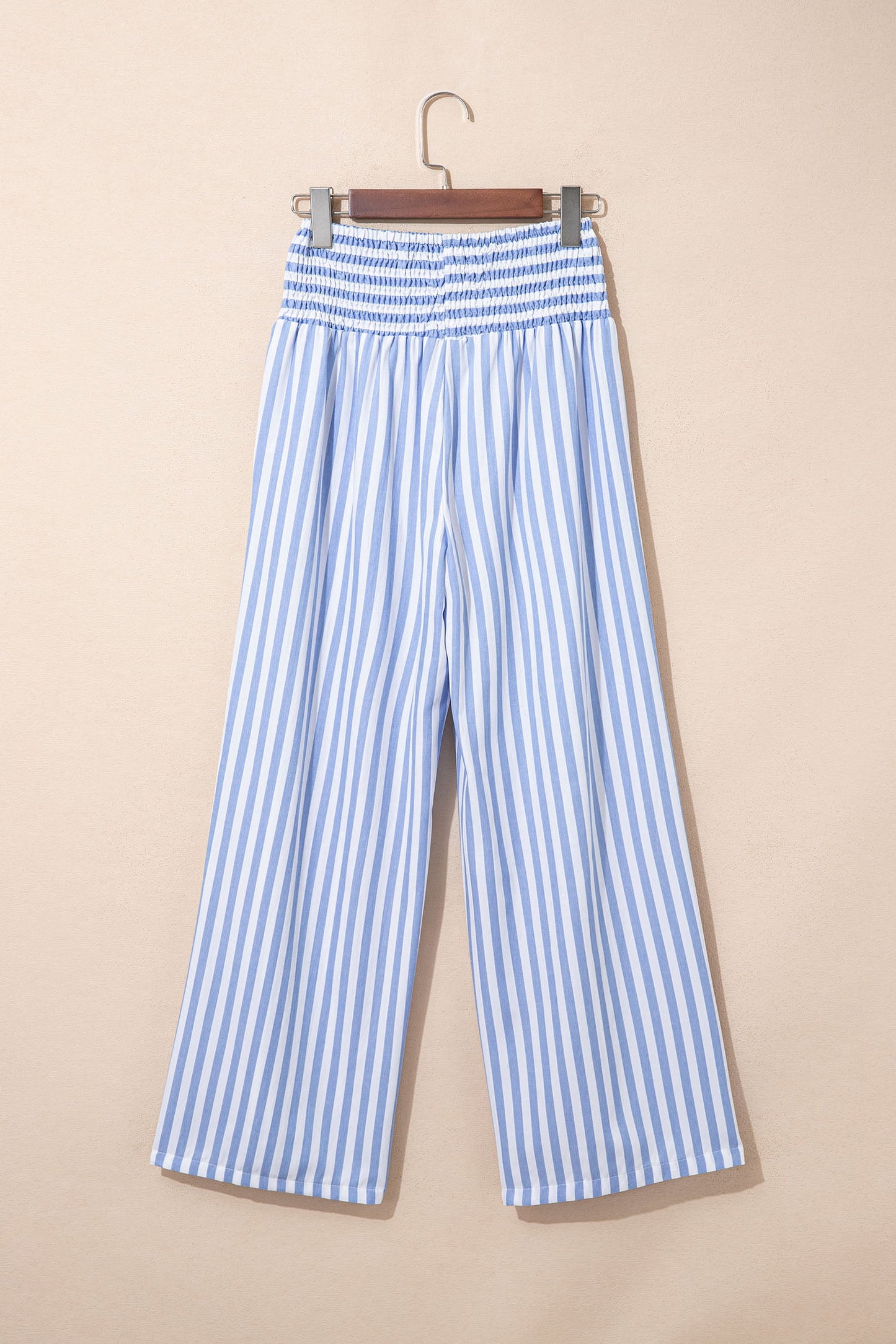 Stripe Shirred High Waist Wide Leg Pants