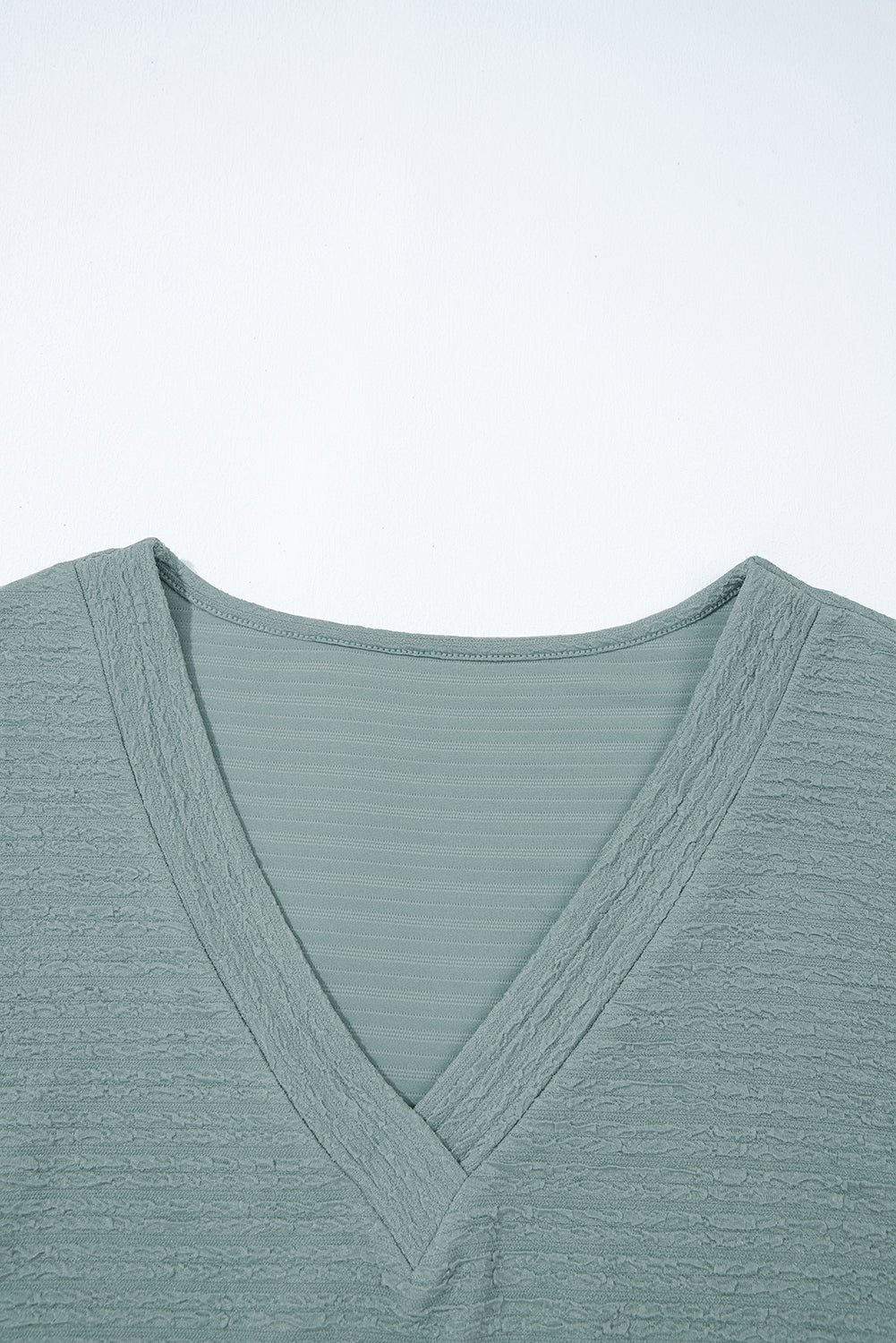 Solid Textured Wide Sleeve V-Neck T-Shirt