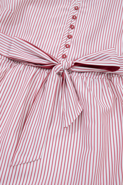 Plus Size Pinstripe Ruffle Hem Midi Dress