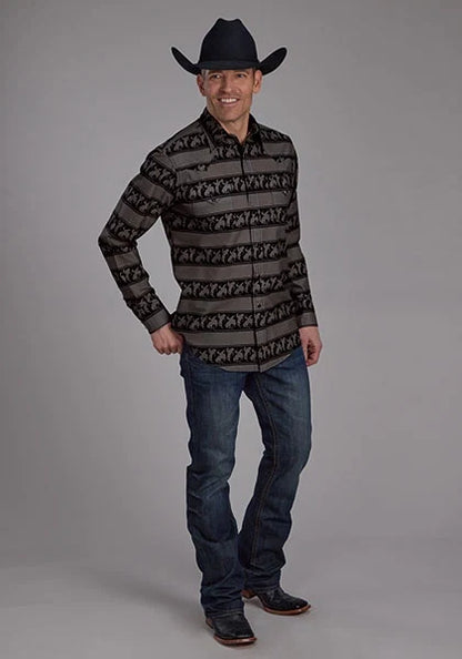 Roper 2117 Rodeo Stripe (Black) - Men's Western Shirt