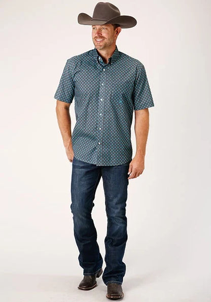 Roper 1451 Cottage Foulard (Blue) - Men's Short Sleeve Shirt