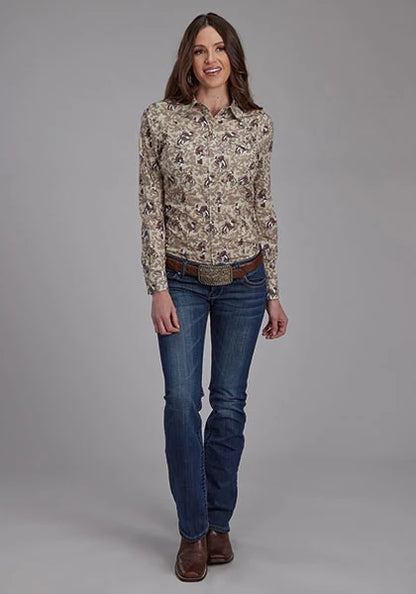 Roper 2116 Brushstroke Cowboys (Brown) - Women's Western Shirt