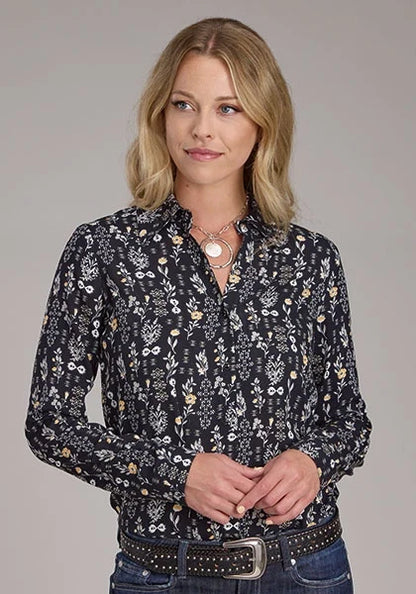 Roper 2422 Vintage Floral (Black) - Women's Western Blouse