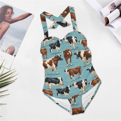 Cows In The Wild Blue Yonder Halter Neck Swimsuit