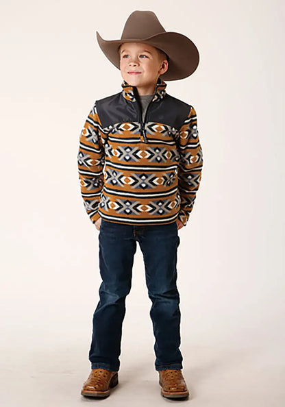 Roper Boy's Aztec Print Microfleece Pullover (Orange/Black) - Children's Jacket