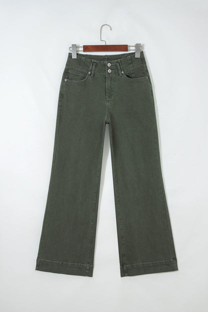 Denim 2-Button High Waist Wide Leg Jeans