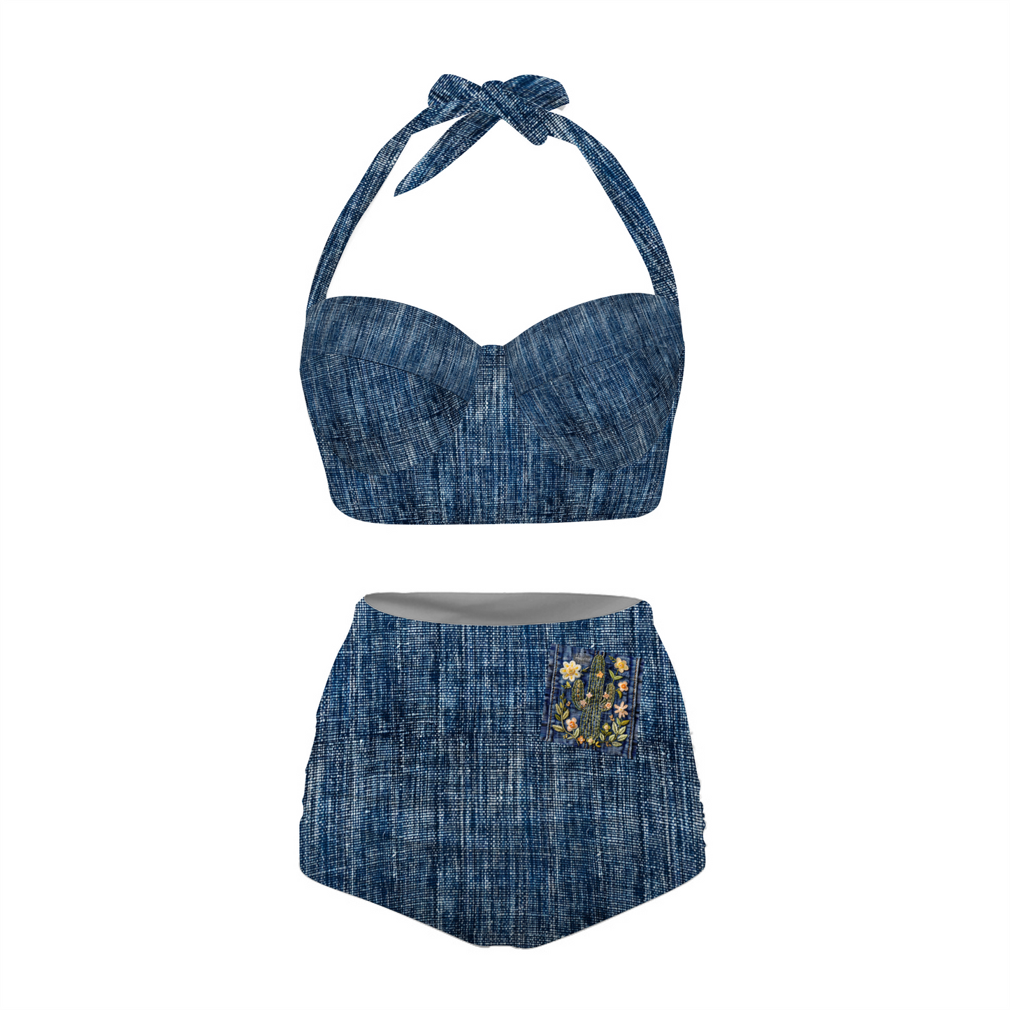 Denim Two-Piece Bathing Suit Halter-neck Bikini