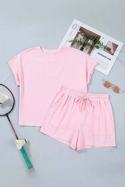 Stripe Oversized Tee & Drawstring Shorts Set
