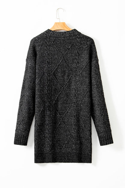 Solid Cable Knit Drop Shoulder Sweater Dress