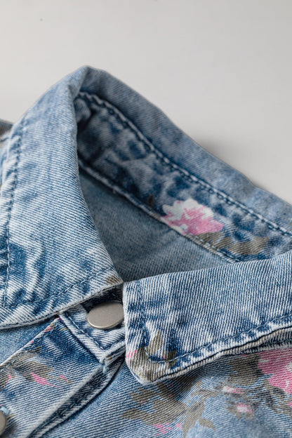 Floral Denim Short Sleeve Button Down Dress