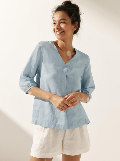 100% Linen Puff Sleeves Top LEAH