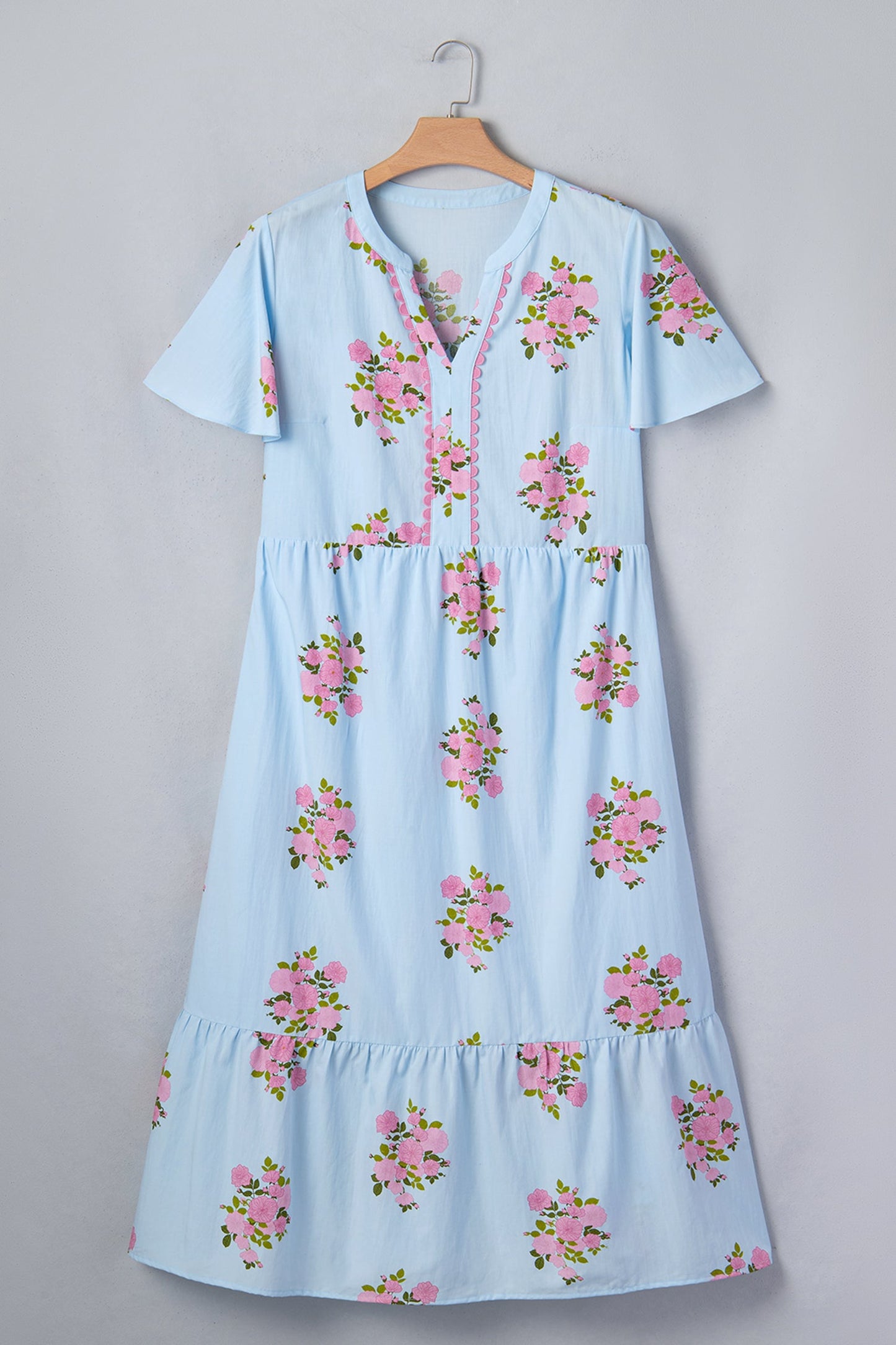 Plus Size Floral Scalloped Trim V-Neck Maxi Dress