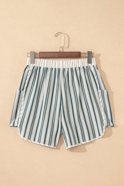 Stripe Elastic High Waist Cargo Pocket Shorts