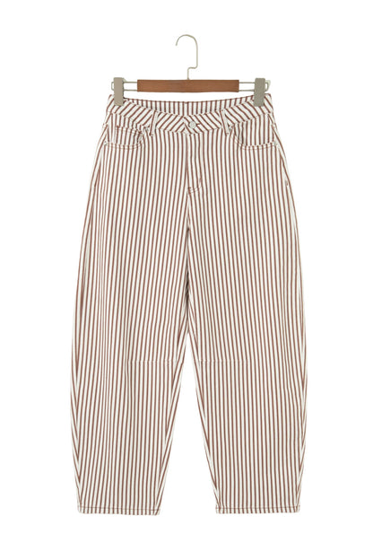 Stripe Denim High Waist Barrel Leg Jeans