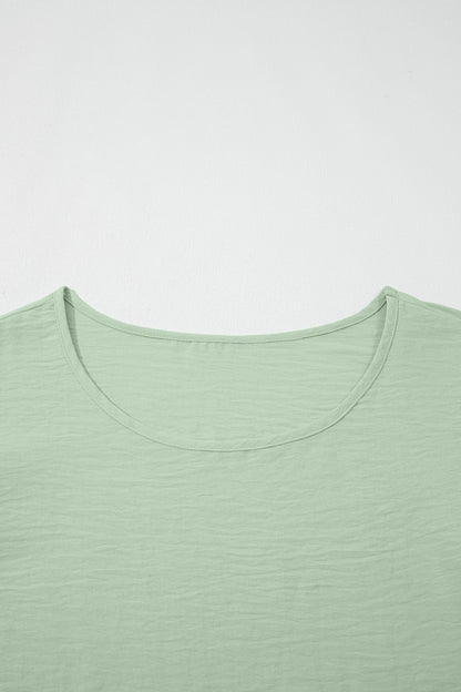 Plus Size Solid Crew Neck Ruffle Sleeve Top