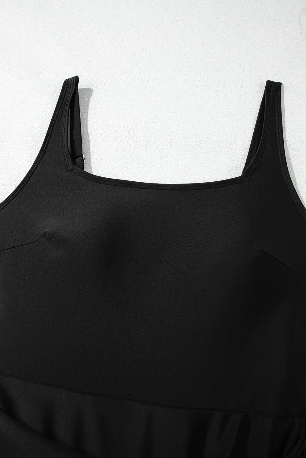 Solid Wrap Tie Waist Square Neck Swim Dress