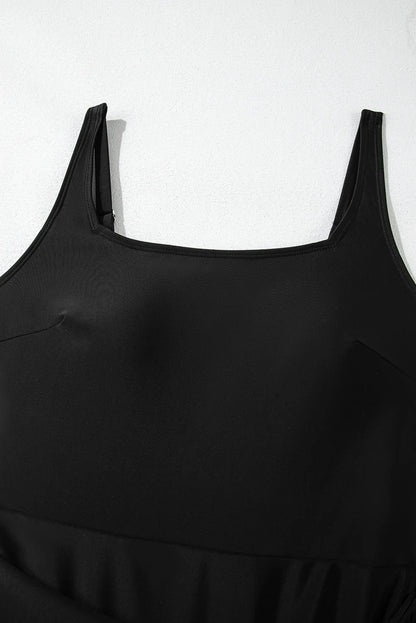 Solid Wrap Tie Waist Square Neck Swim Dress
