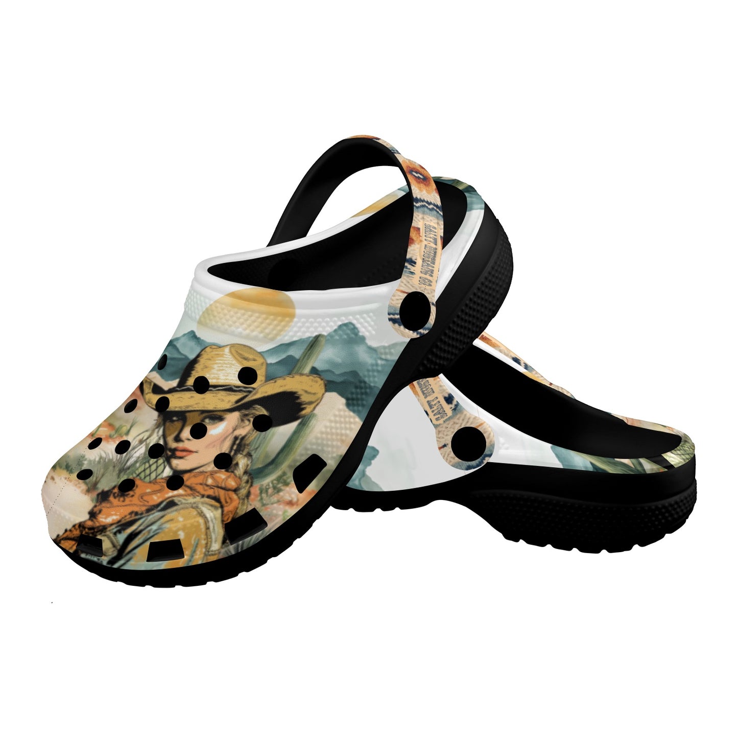 Pretty & Punchy Watercolor Desert Salty Clogs (Adult:Black)