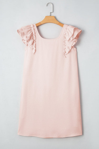 Textured Flutter Sleeve Square Neck Bow Back Dress