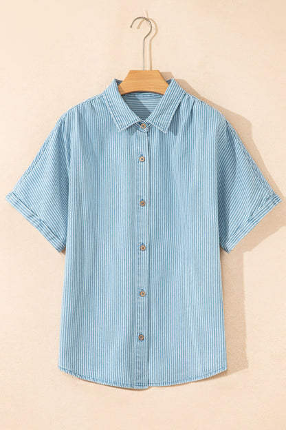 Stripe Cuffed Short Sleeve Button Up Shirt
