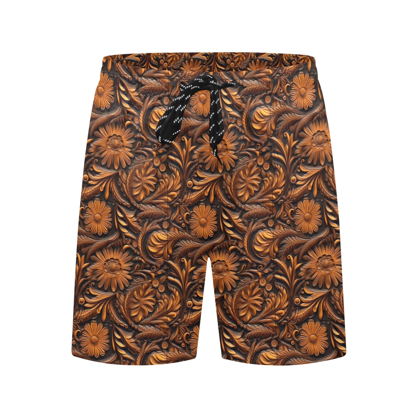 Leather Floral Mid-Length Beach Shorts