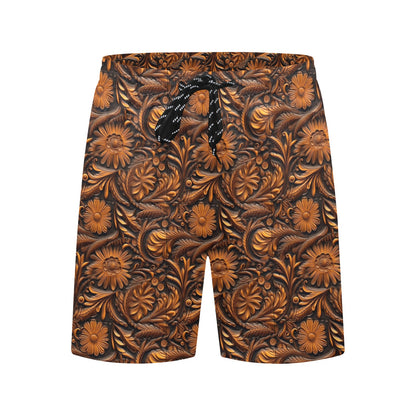 Leather Floral Mid-Length Beach Shorts