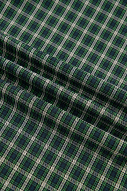 Plaid Shirred High Waist Square Neck Ruffle Hem Dress