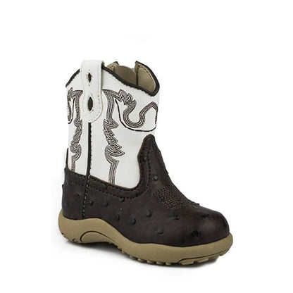 Roper Bump (White/Brown) - Infant Cowboy Booties