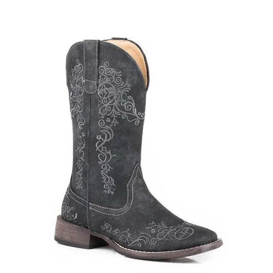 Roper Riley Scroll Stockman (Black) - Women's Cowgirl Boot