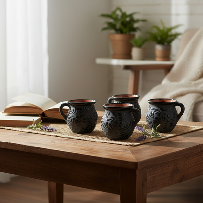 Black Talavera Jarrito Mug | Handmade Mexican Clay Coffee Cup
