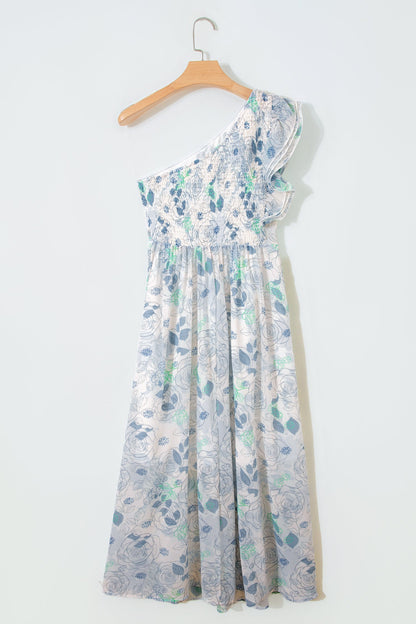 Floral Ruffle One Shoulder Maxi Dress