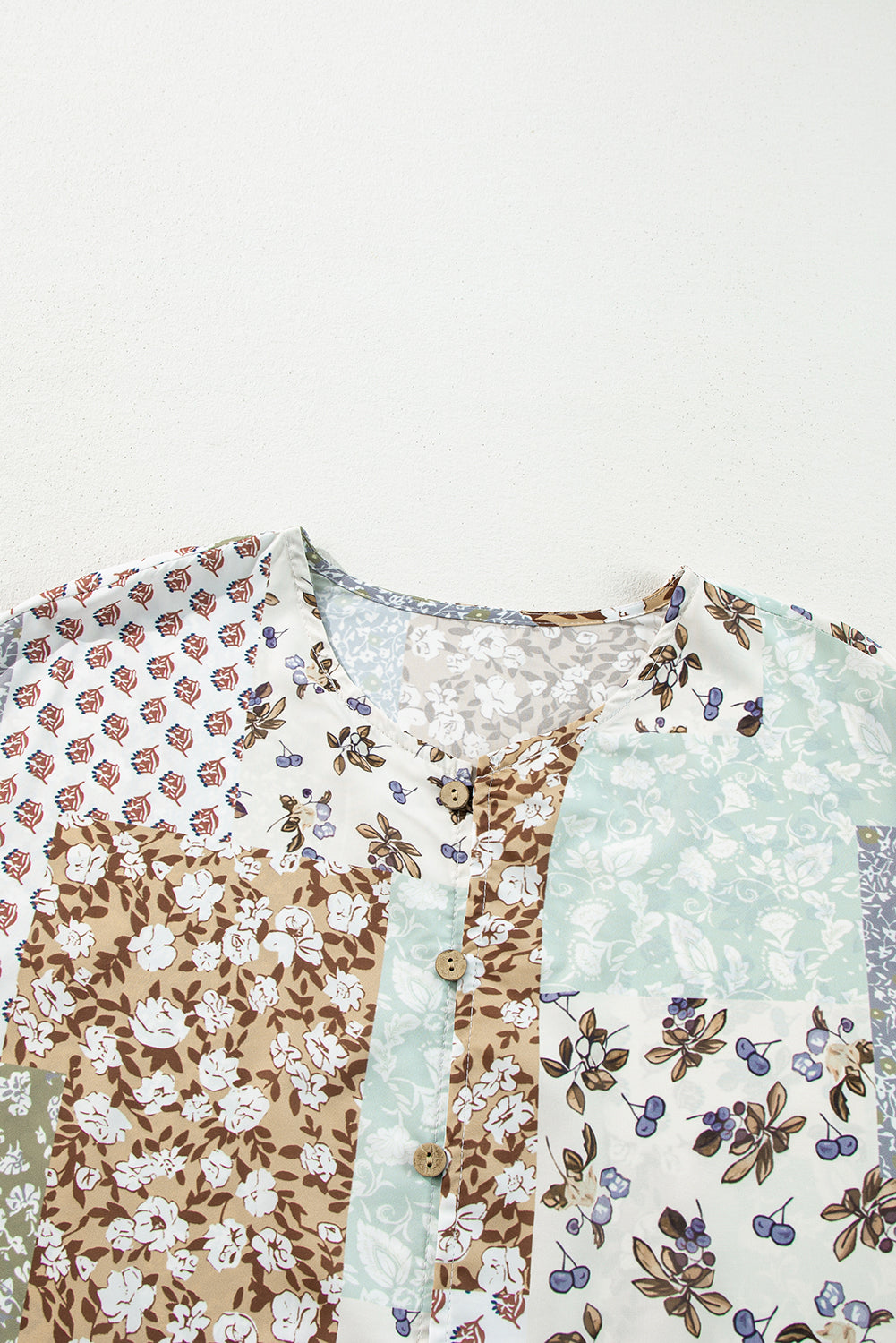 Floral Patchwork Long Puff Sleeve Shirt
