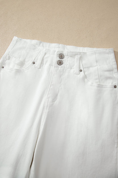 Denim 2-Button High Waist Wide Leg Jeans