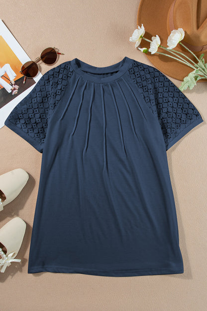 Lace Patchwork Raglan Sleeve Seam Detail Tee