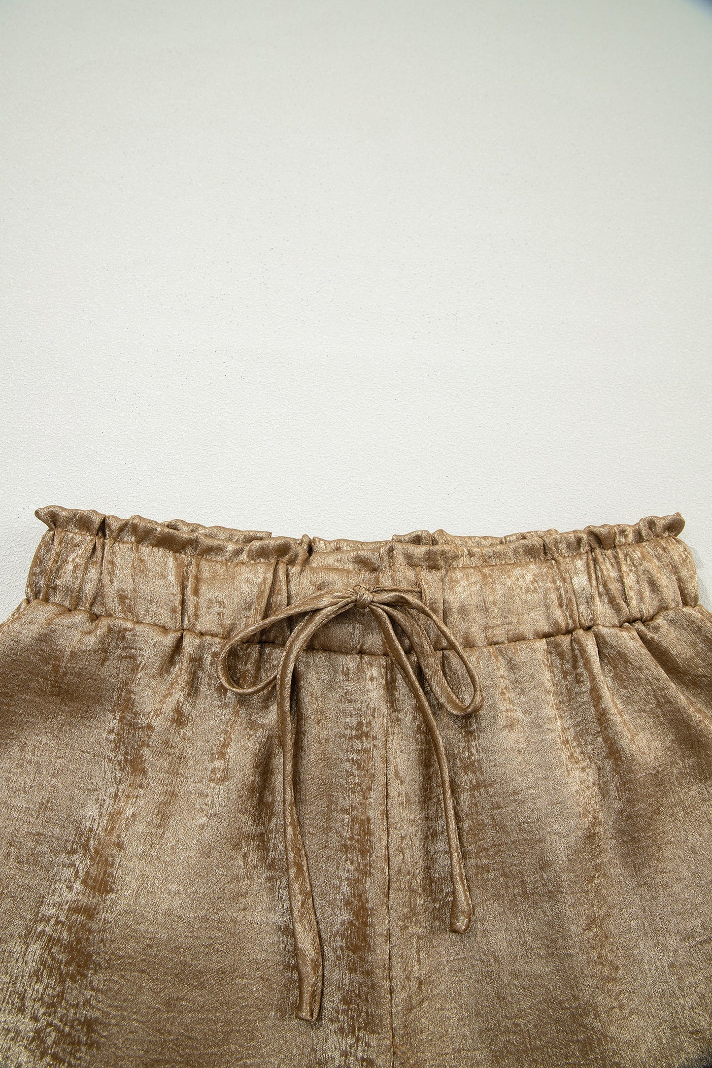 Metallic Tie Elastic Waist Cuffed Hem Shorts