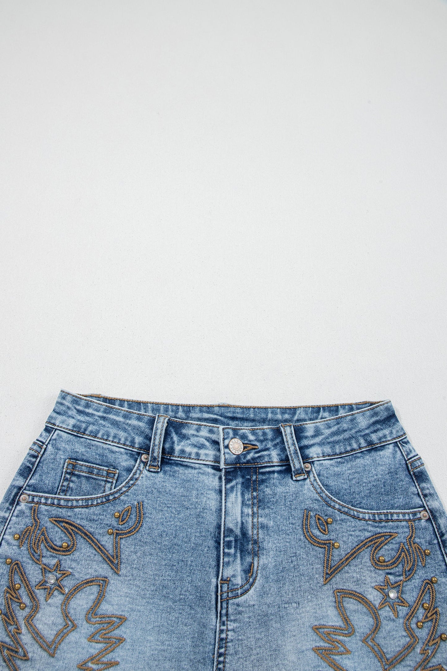Western Embroidered Studded Denim Shorts