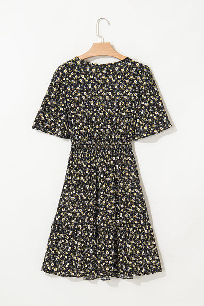 Floral Wrap V-Neck Short Sleeve Mini Dress