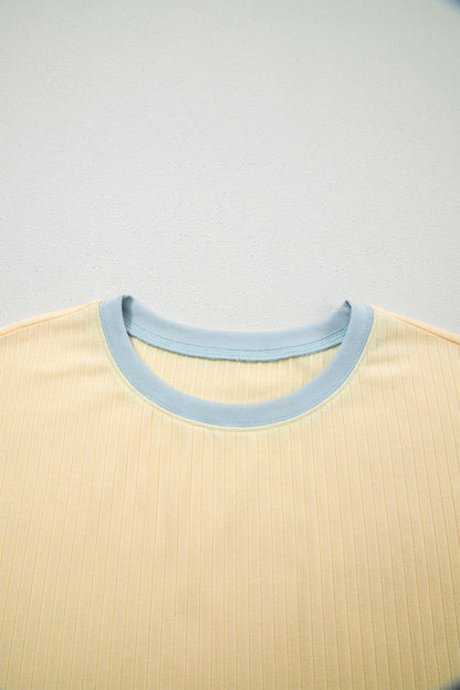 Colorblock Trim Ribbed Top & Shorts Set