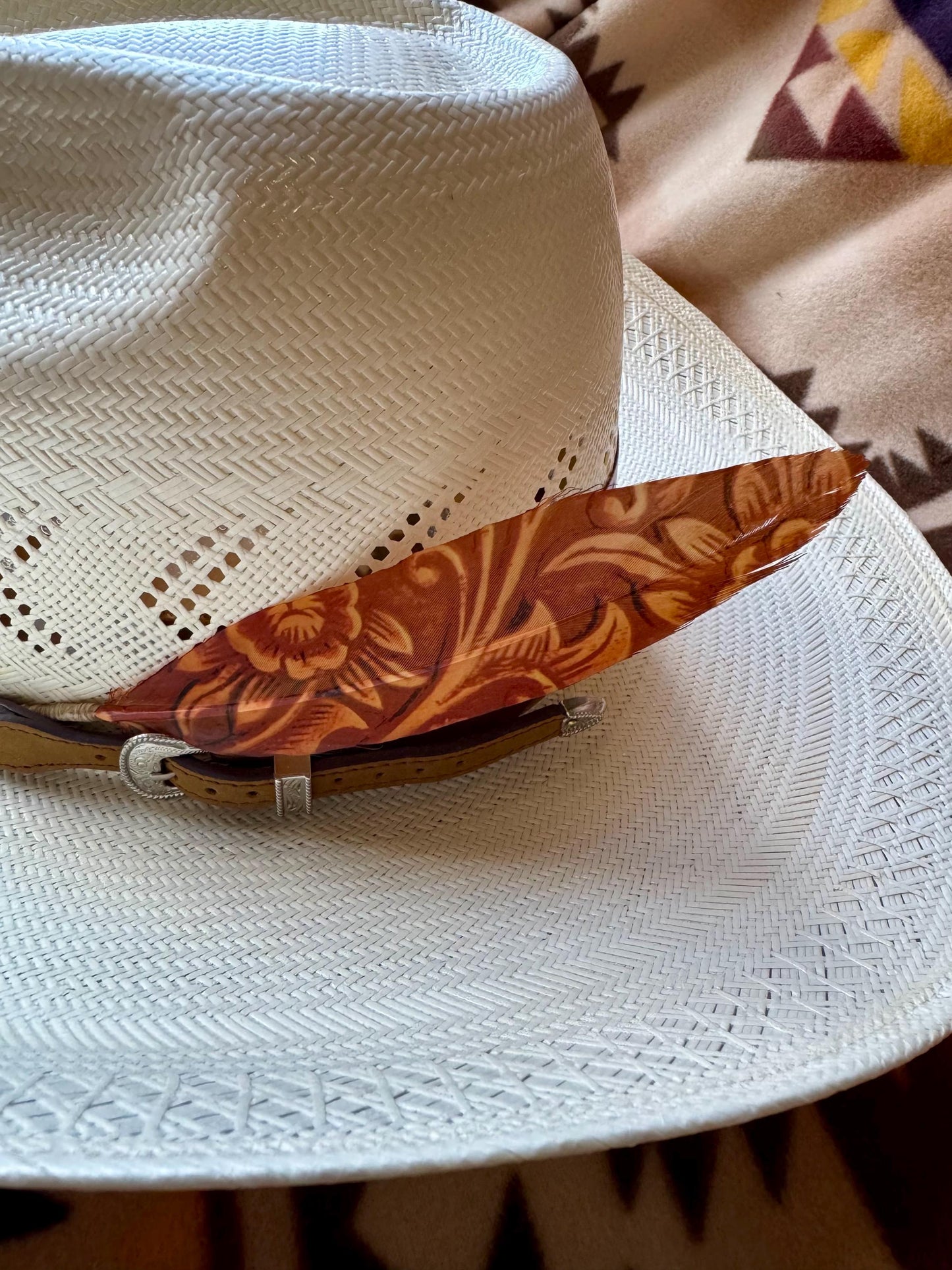 Tooled Scroll Western Hat Feather