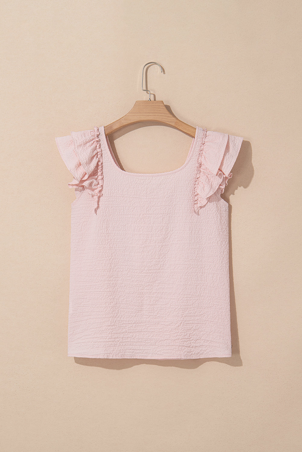 Textured Bow Back Frilled Butterfly Sleeve Blouse