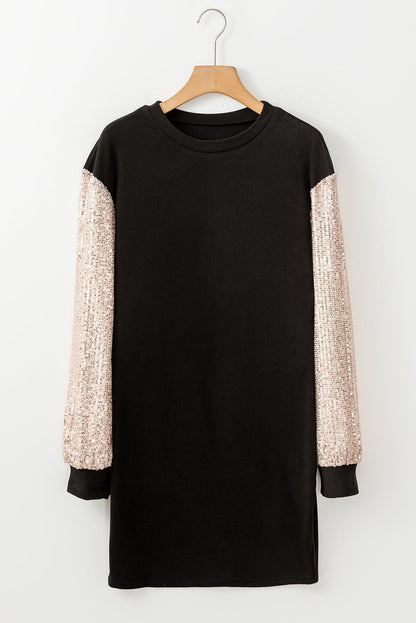 Sequin Patchwork Puff Sleeve Mini Dress